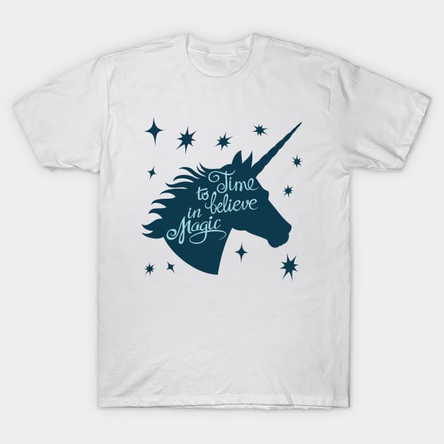 Time To Believe In Magic Unicorn T-Shirt by Mako Design 